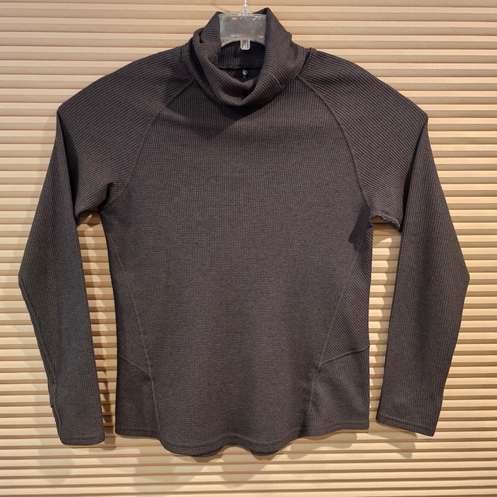 Kuhl Waffle Knit Cowl Neck Womens L Pullover Grey Long Sleeve Top Monster Logo